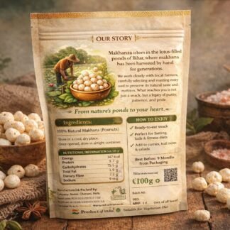 MAKHANZA makhana pack on a rustic table with scattered foxnuts and spices